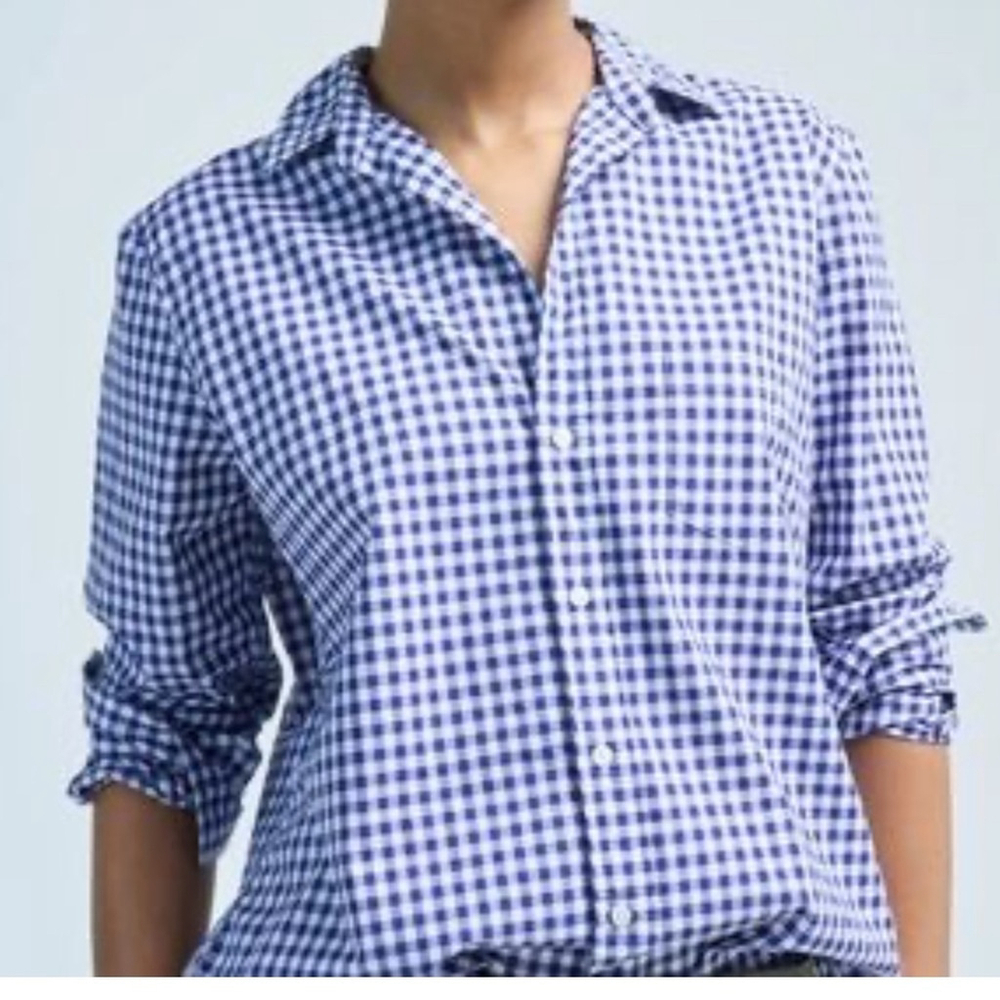 Frank & Eileen 100% Linen Blue/White Check Popover Button Up Shirt Sz Small